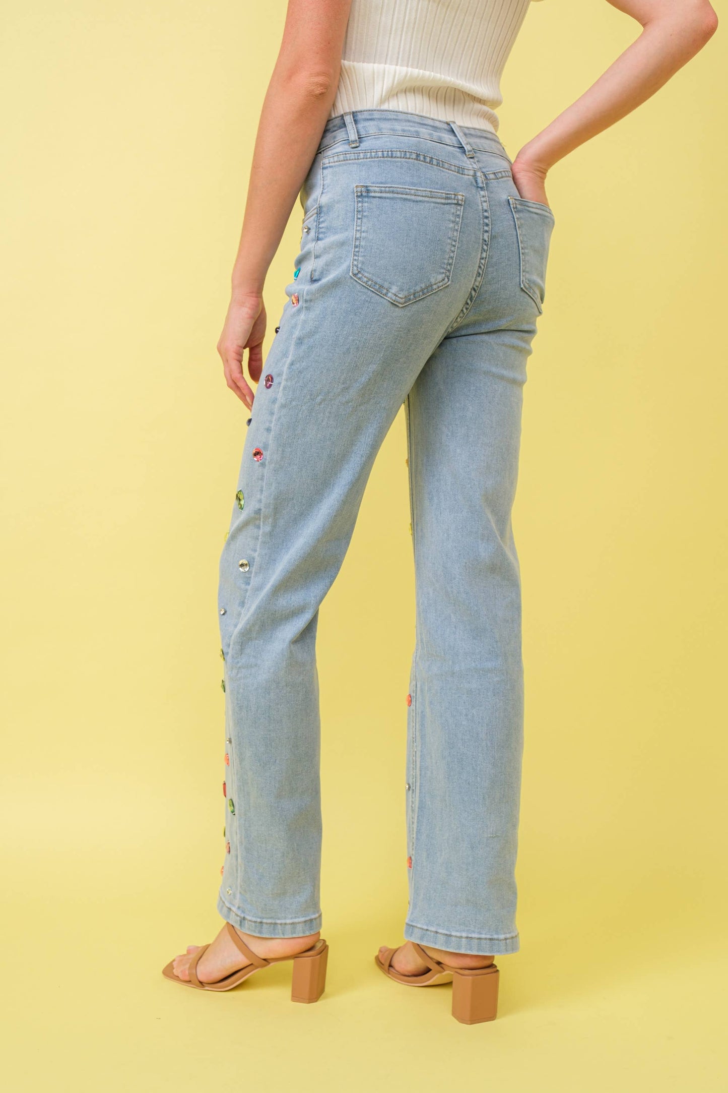 Mid Rise Rainbow Jewel Embellished Denim Jeans