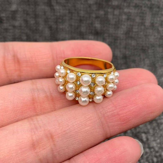 Pearls & CZ 18K Gold Plated Ring