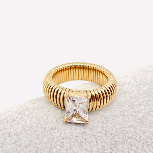 18K Gold Plated Stainless Steel Striped Ring