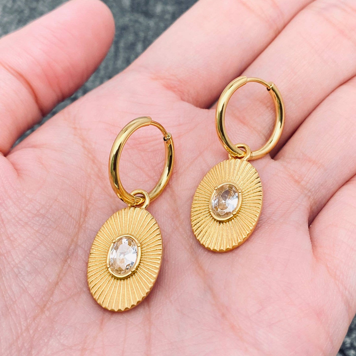 18K Gold Plated Oval Huggie Earrings