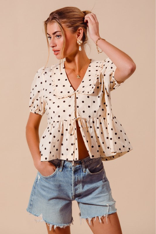 Vintage Polka Dot Bow Tie Blouse