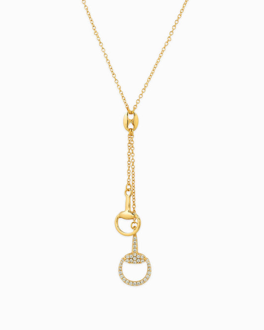 Pave Horsebit Y Drop Necklace
