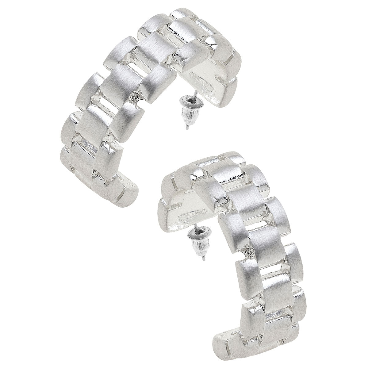 Silver Carter Watchband Chunky Hoops