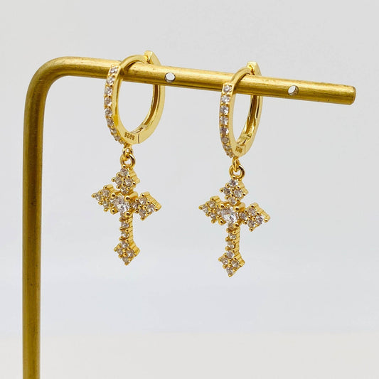 Mini Cross Pendant Huggie Earrings
