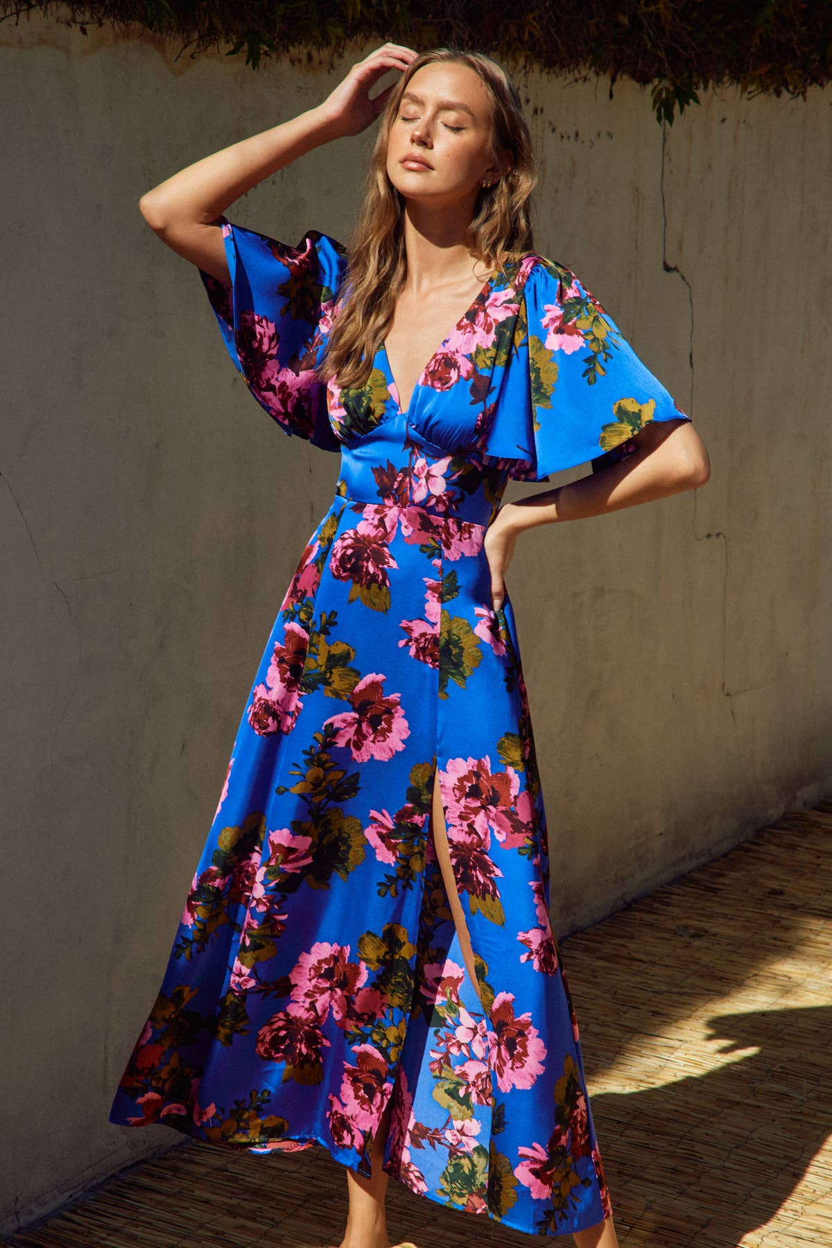 Mesmerizing Essence Flutter Sleeve Plunging Maxi Dress