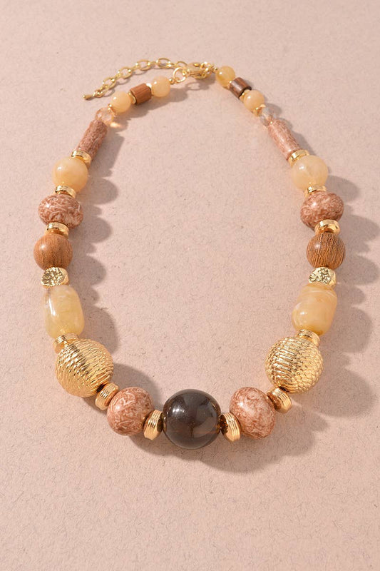 Mixed Beaded & Textured Gold Statement Necklace