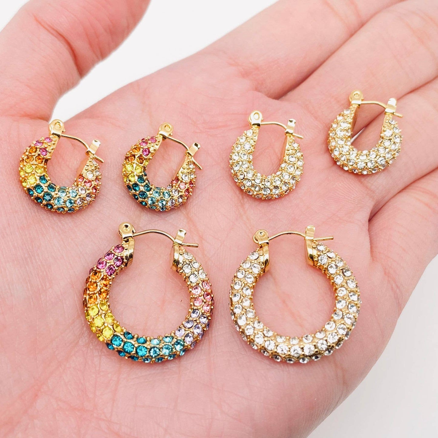Sparkling 18K Gold Plated Stainless Steel Hoop Earrings