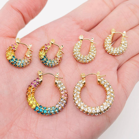 Sparkling 18K Gold Plated Stainless Steel Hoop Earrings