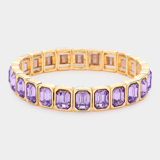Emerald Cut Stone Stretch Evening Bracelets