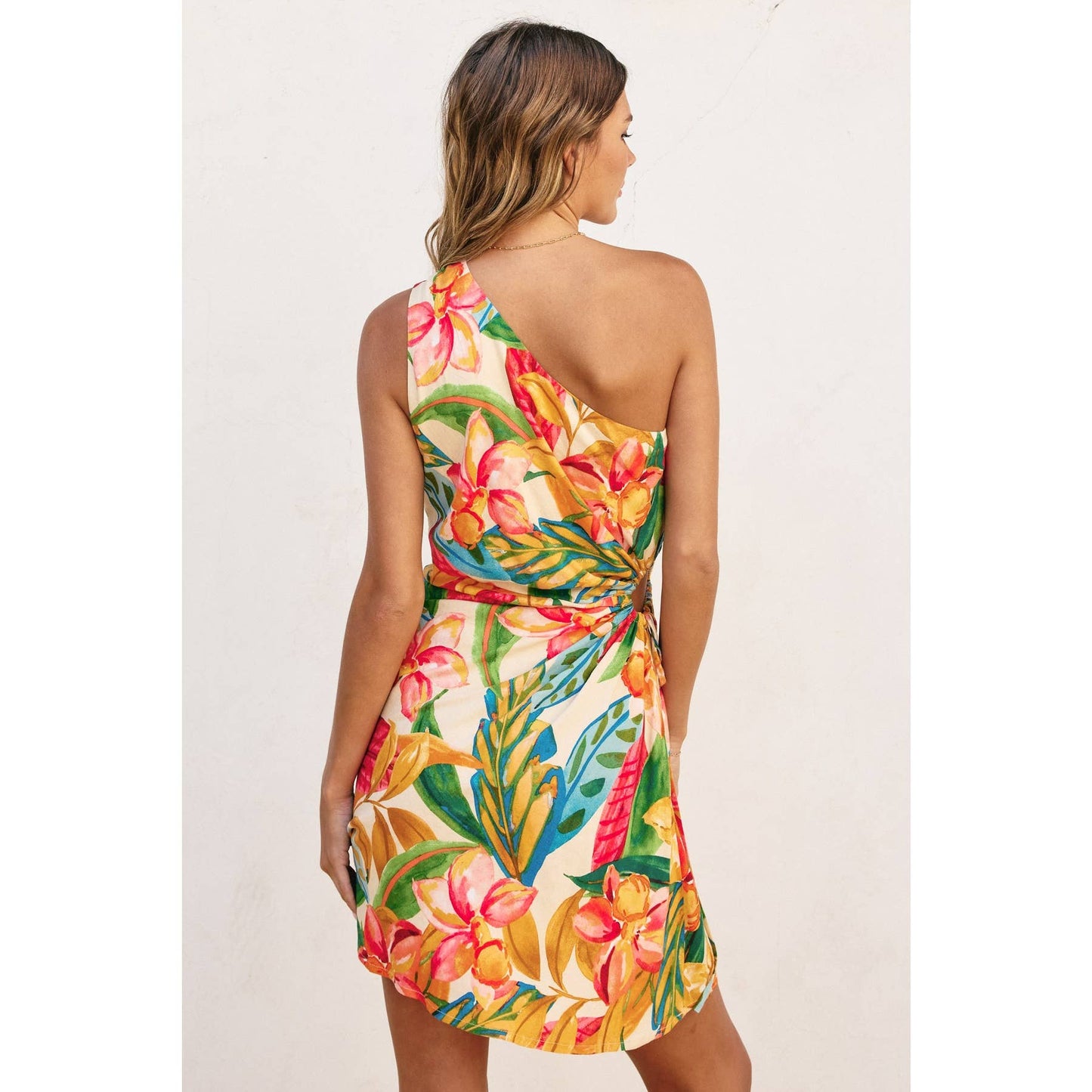 Super Bloom One Shoulder Ruched Mini Dress