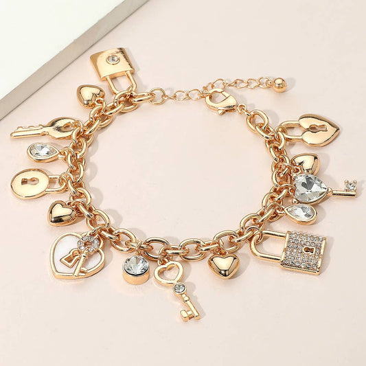 Heart Key and Lock Charm Bracelet