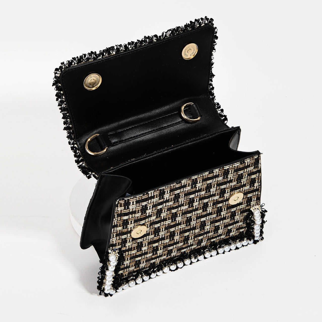 Pearly Studded Woven Handbag