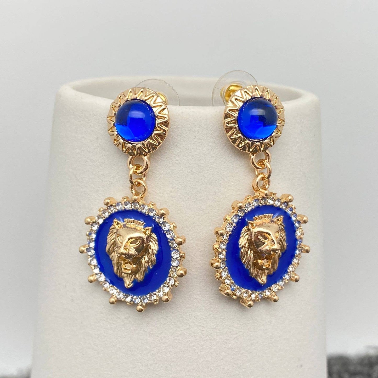 Lion Head Charm Enamel Post Earrings