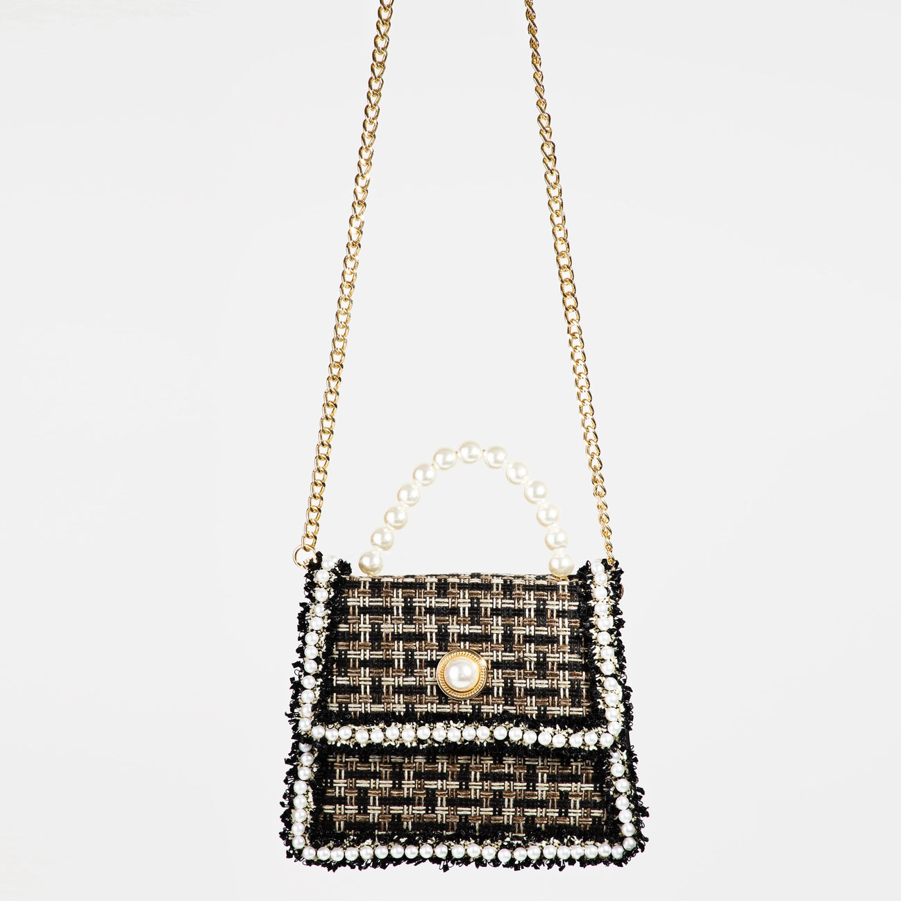 Pearly Studded Woven Handbag