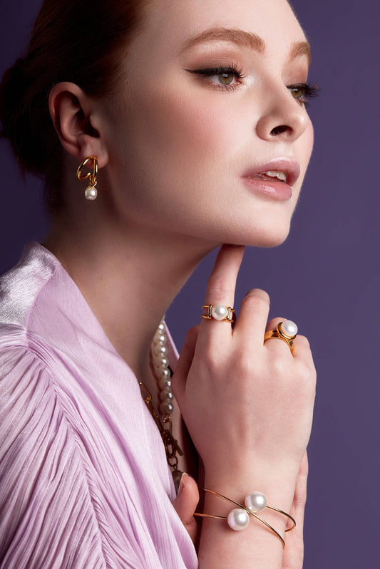 Double Band Single Pearl Ring