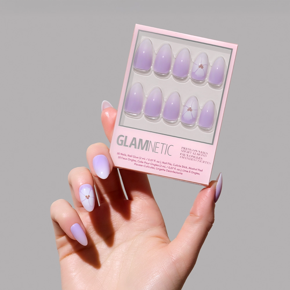 Glamnetic Lilac Reef Press-On Nails | Short Almond Purple Floral Nail