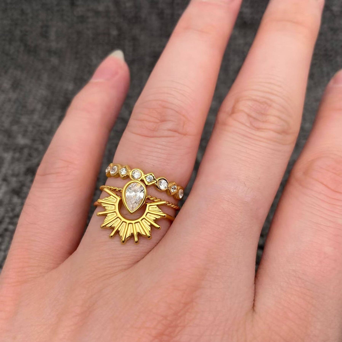 3 Pcs/set 18K Gold-plated Stainless Steel Ring