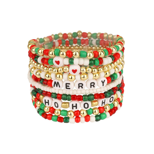 Christmas Seed Bead Multi Stackable "Ho, Ho, Ho" and "Merry" Bracelets