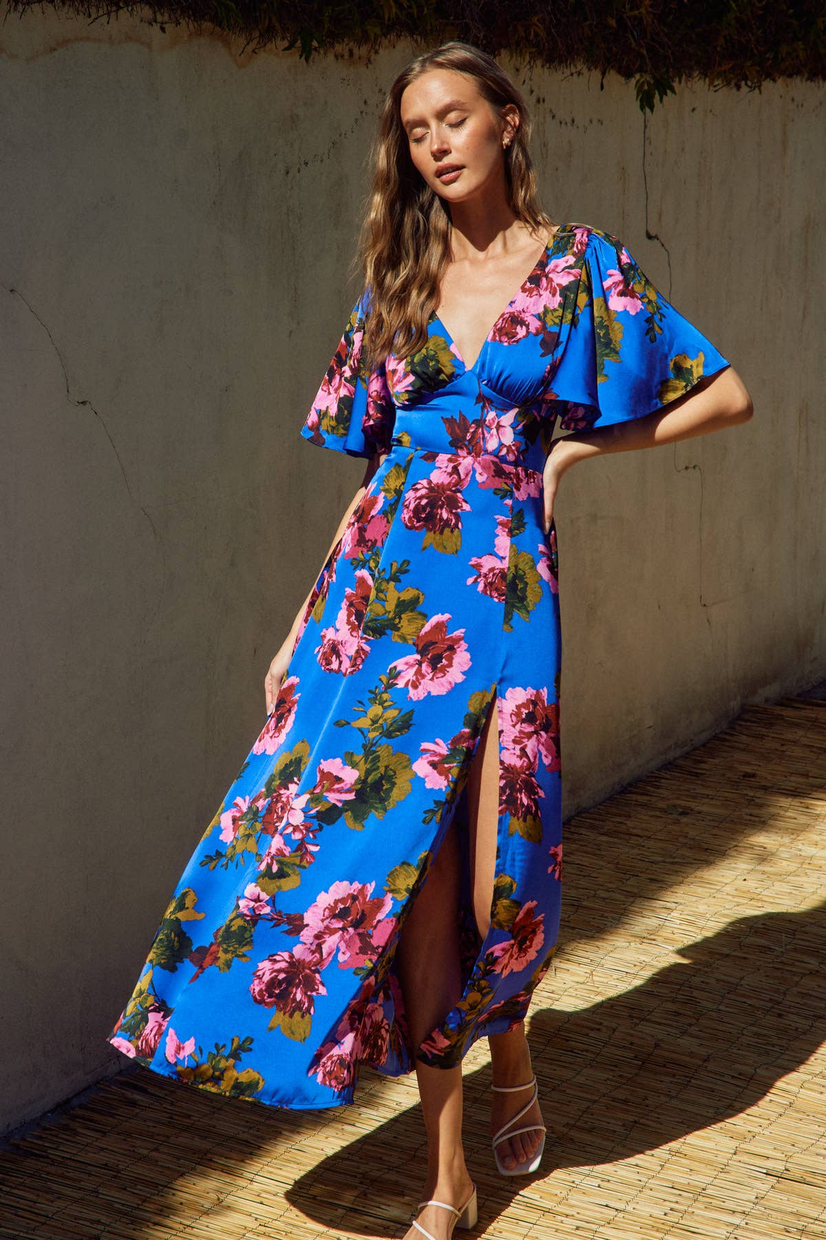 Mesmerizing Essence Flutter Sleeve Plunging Maxi Dress