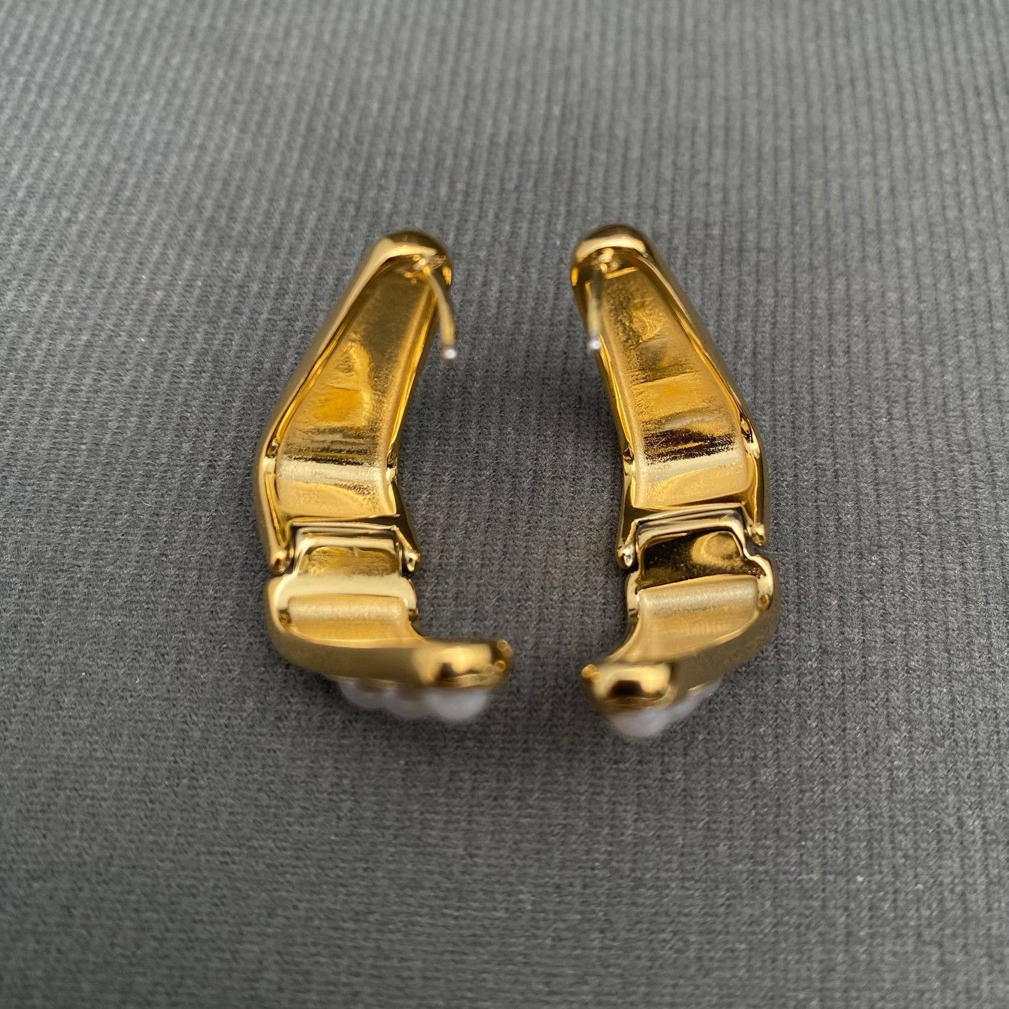 Pearl Inlaid 18K Gold Plated S.Steel Huggie Earrings