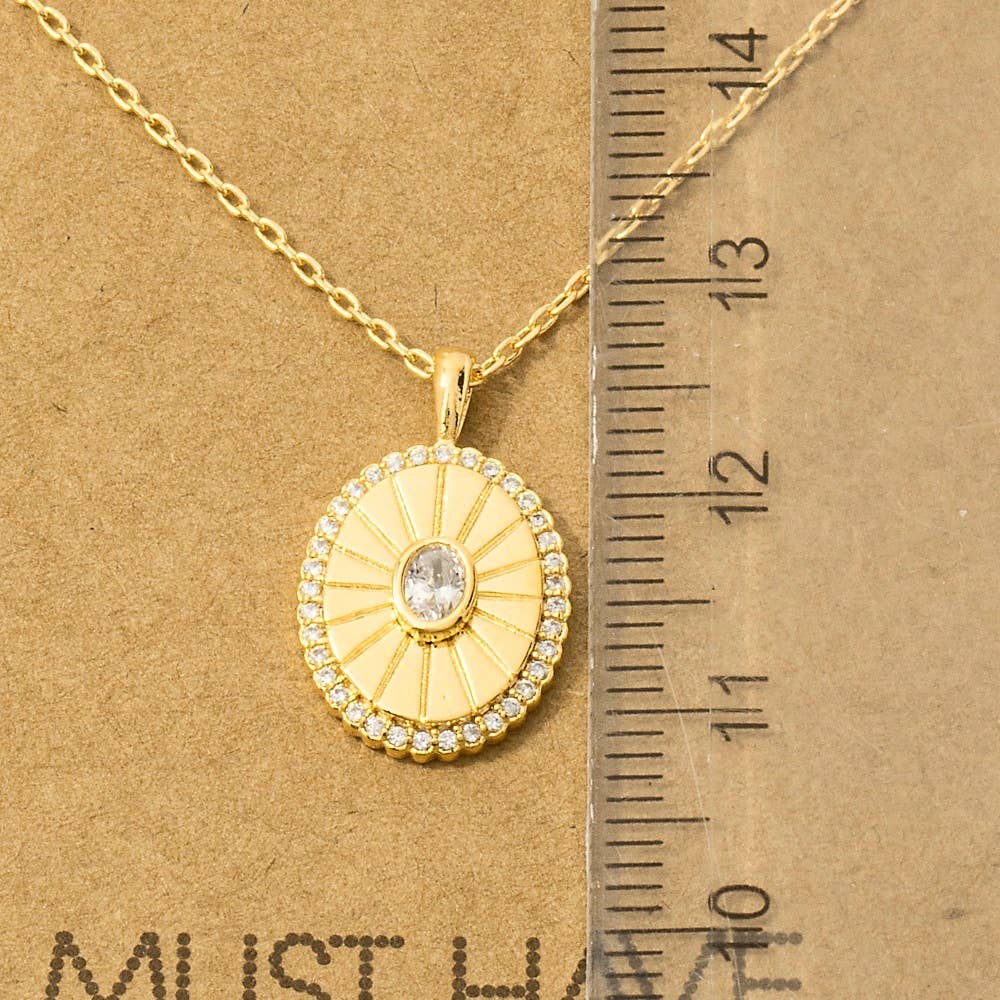 Gold Dipped Intricate Cz Halo Oval Pendant Necklace