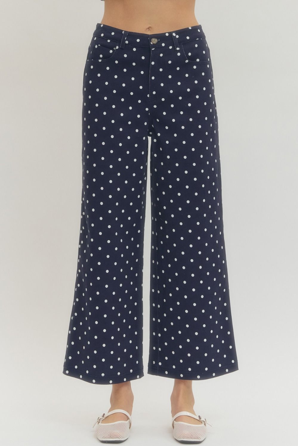 Navy Polka Dot Wide Leg Pants
