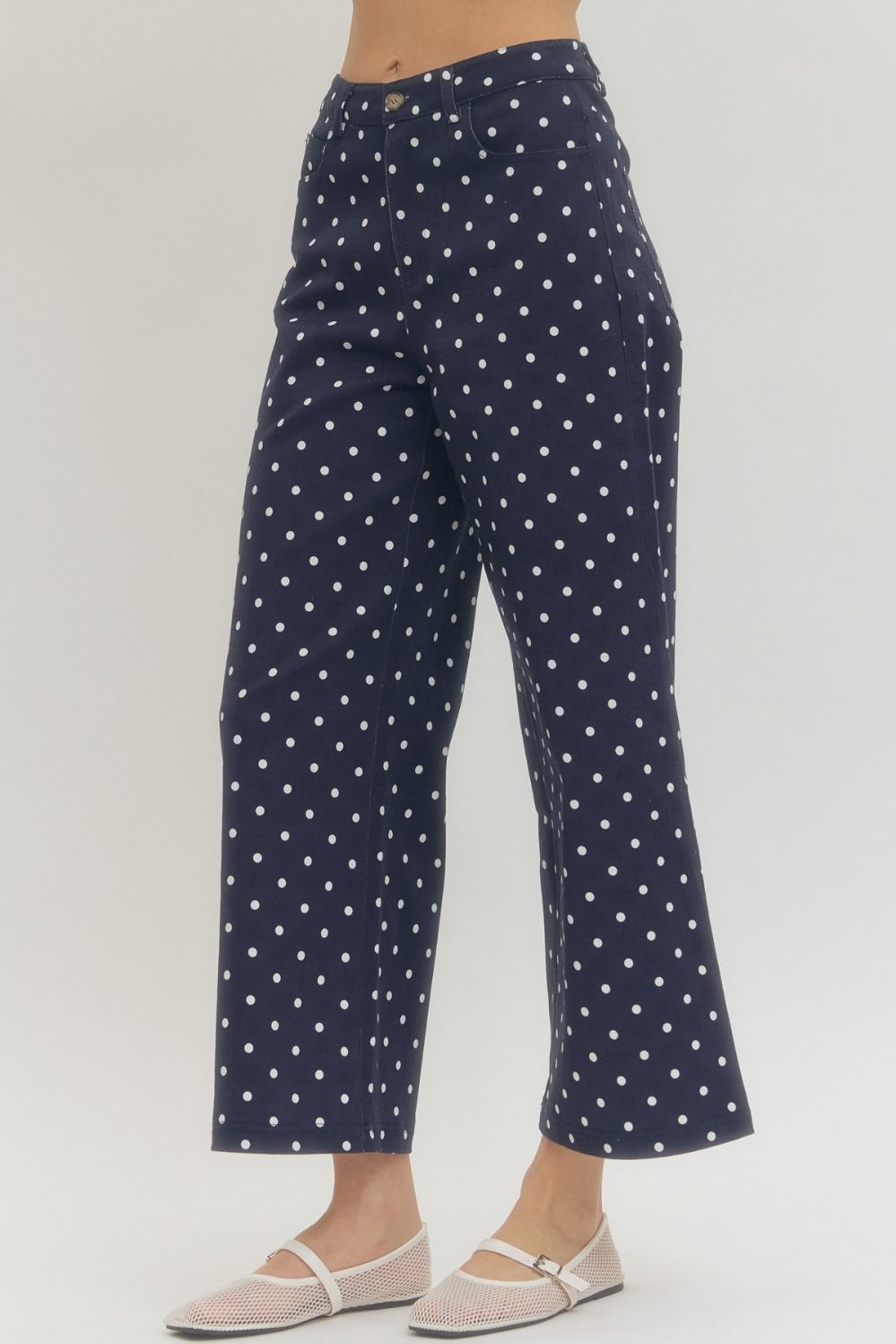 Navy Polka Dot Wide Leg Pants