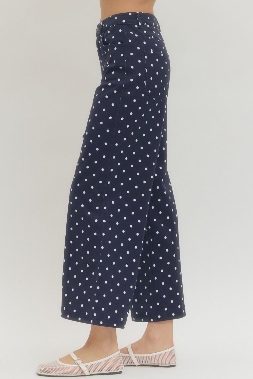 Navy Polka Dot Wide Leg Pants