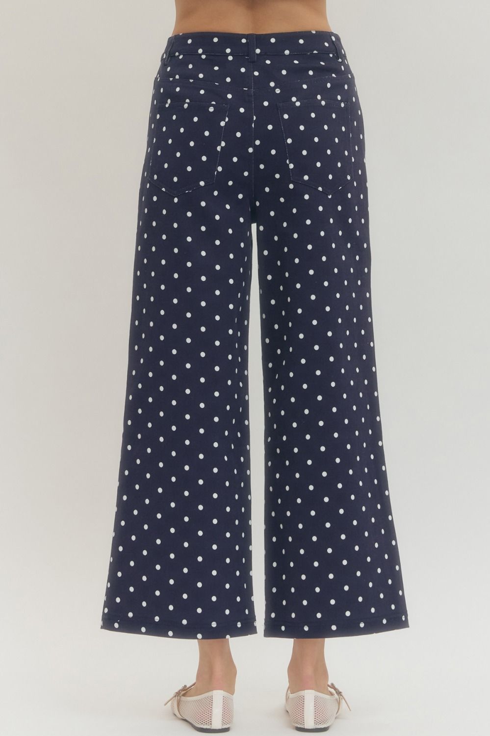 Navy Polka Dot Wide Leg Pants