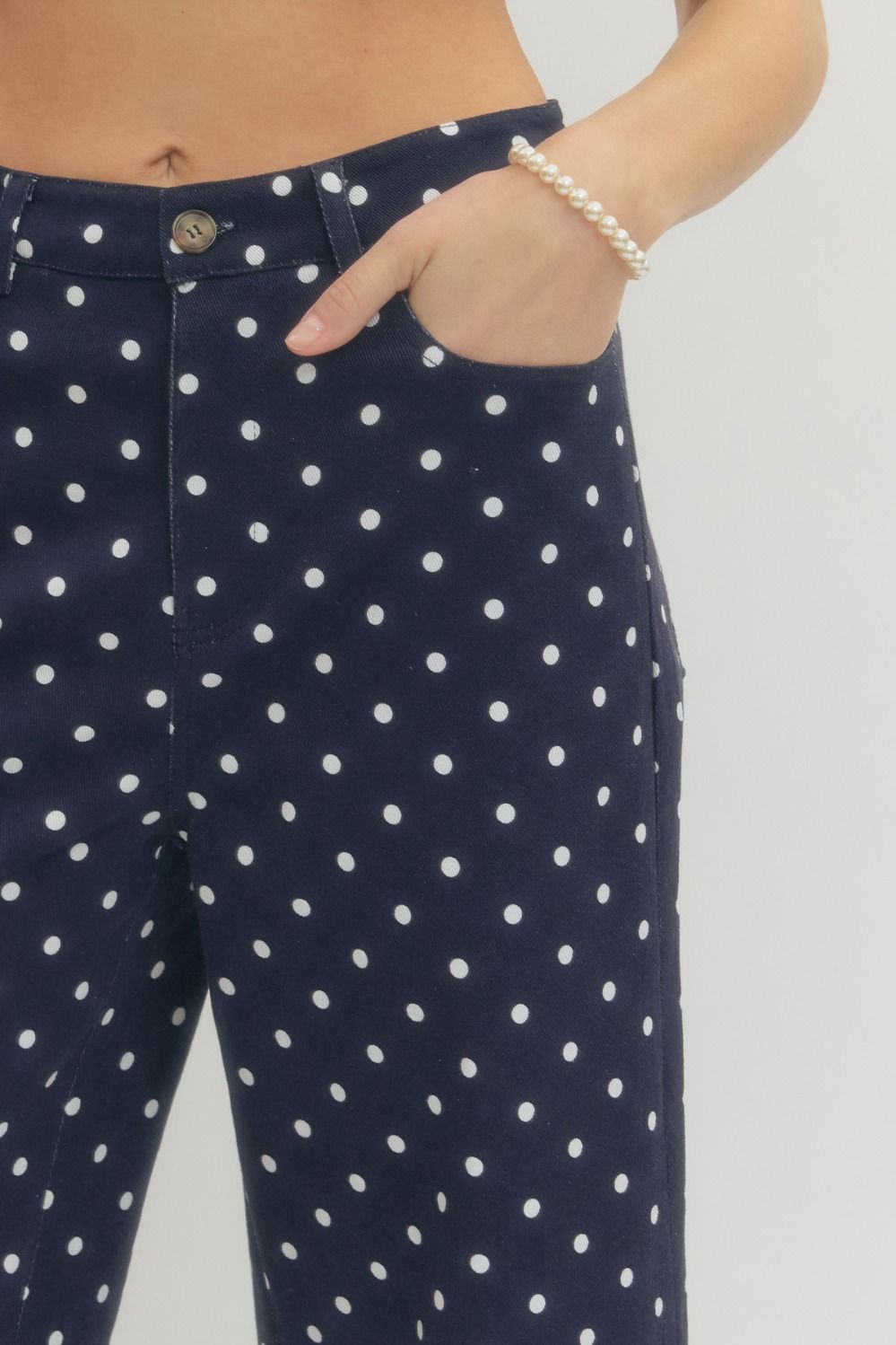 Navy Polka Dot Wide Leg Pants