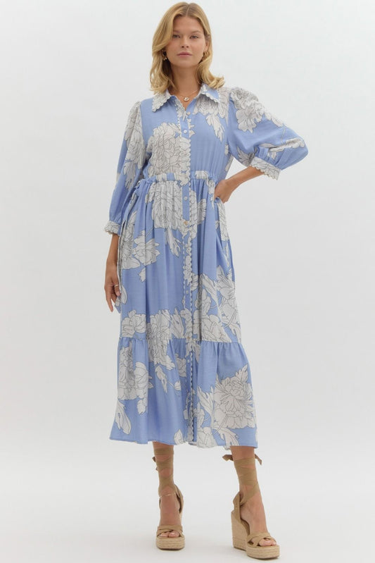 Maggie Blue Spring Floral Midi Dress