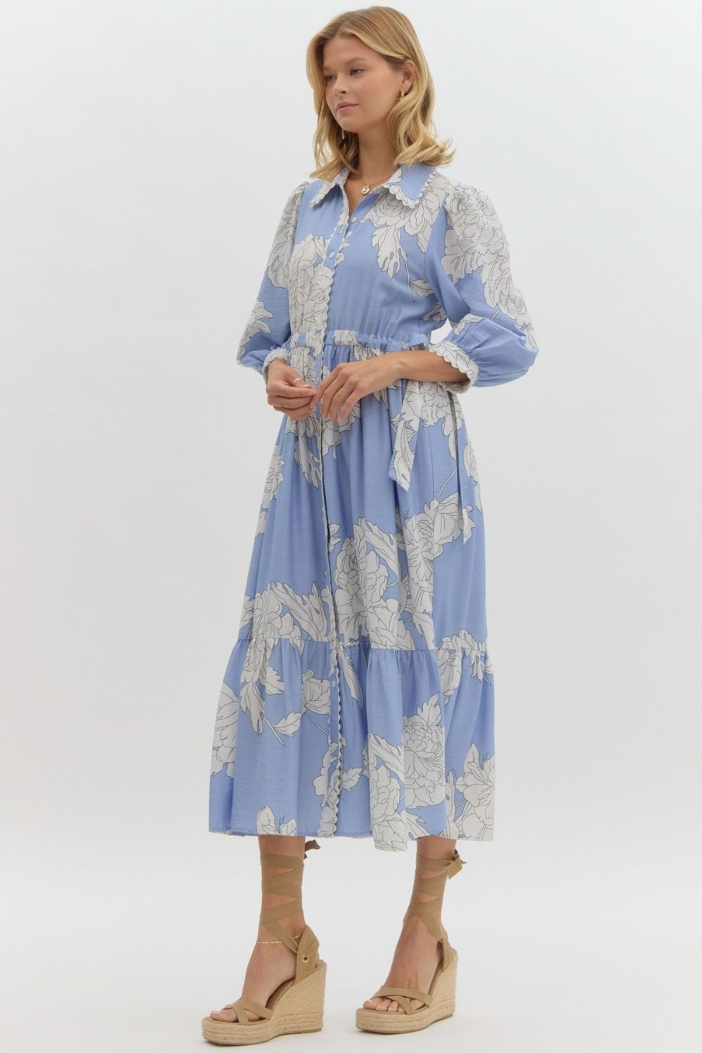 Maggie Blue Spring Floral Midi Dress