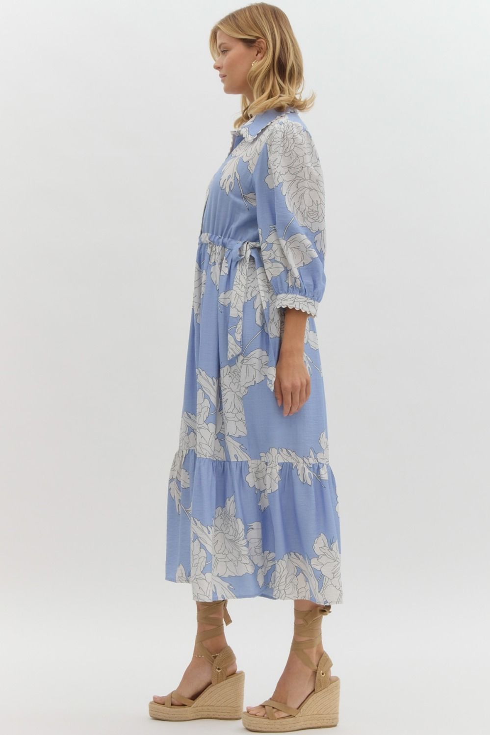 Maggie Blue Spring Floral Midi Dress