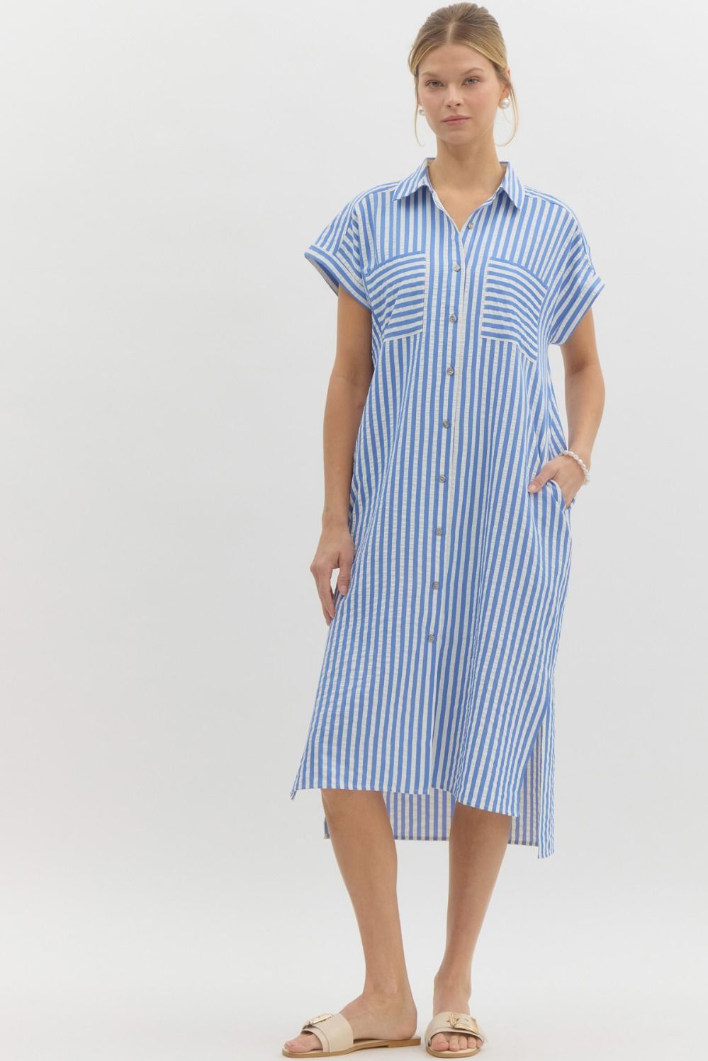 Classic Stripe Midi Shirt Dress