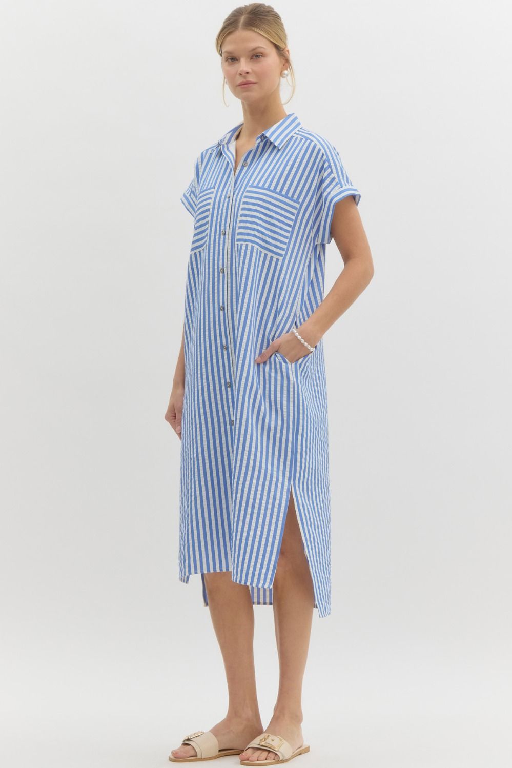 Classic Stripe Midi Shirt Dress