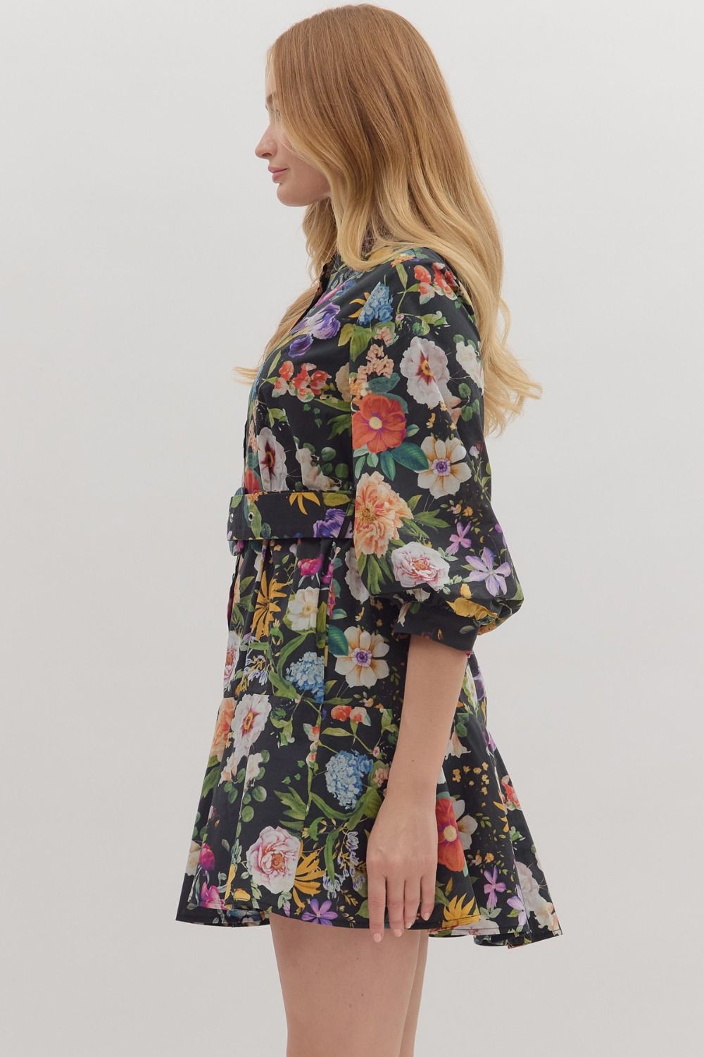 Midnight Garden Party Belted Mini Dress