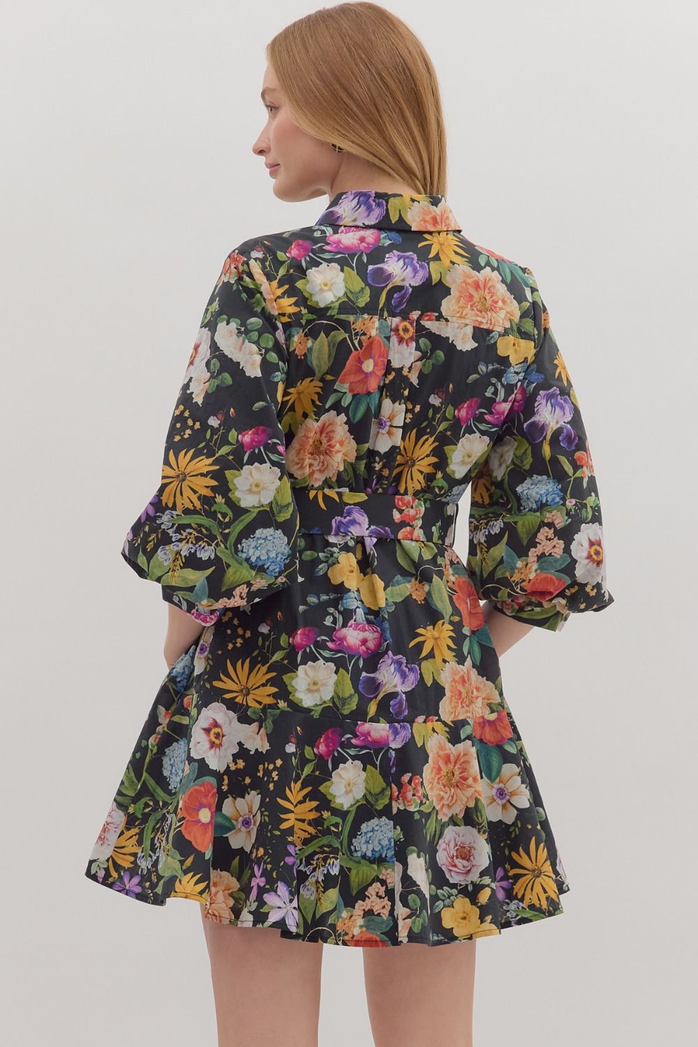 Midnight Garden Party Belted Mini Dress