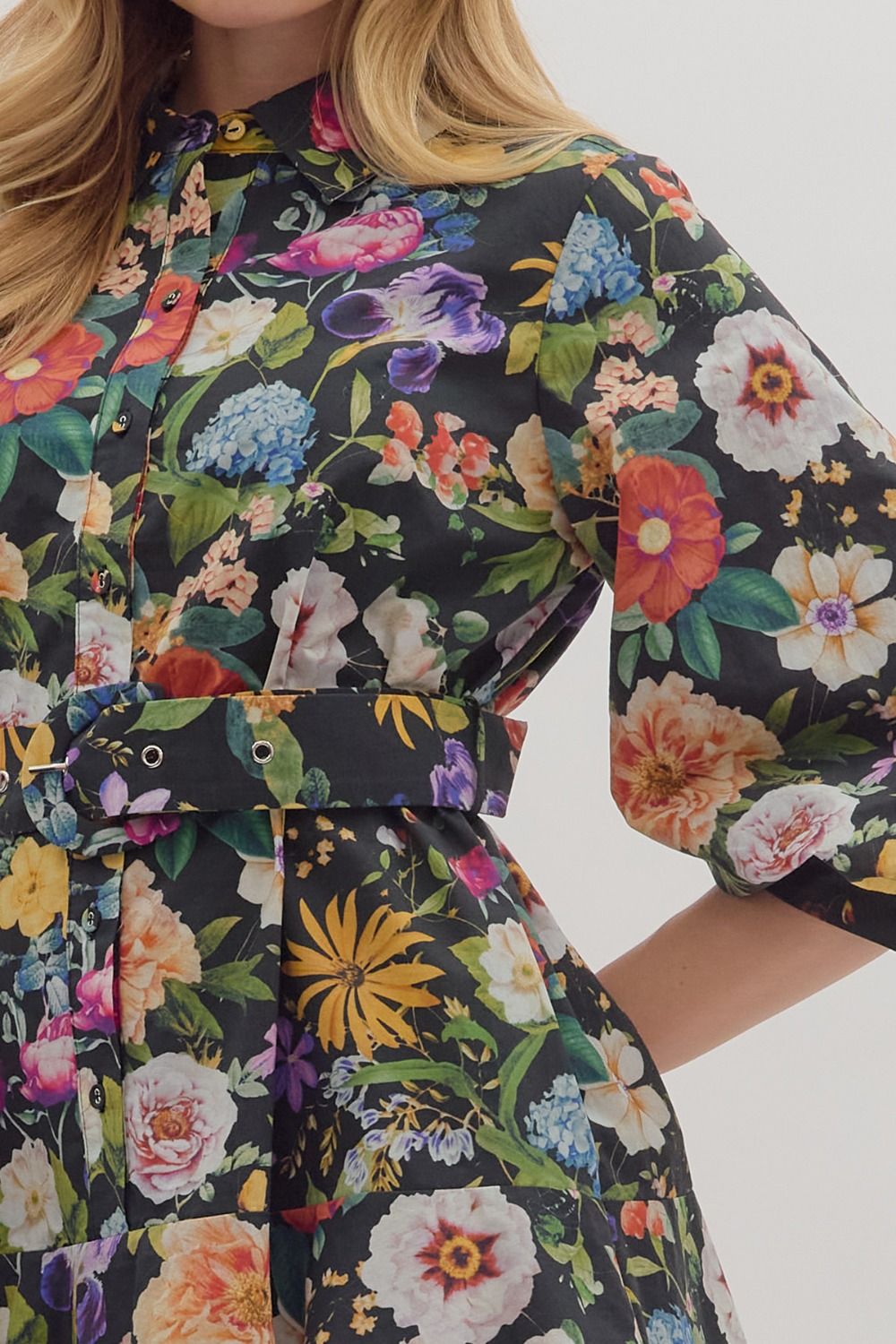 Midnight Garden Party Belted Mini Dress