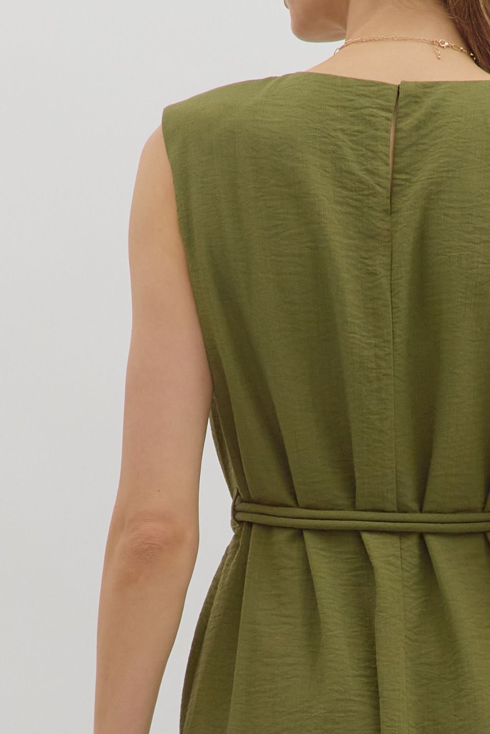 Sage Belted Midi Dress