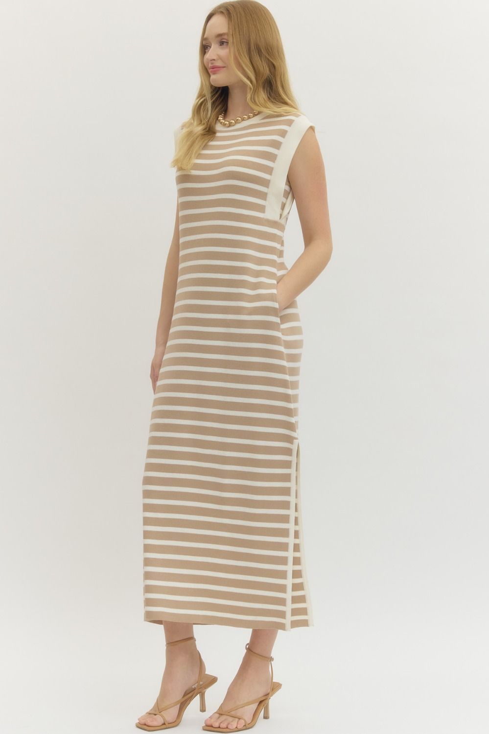 Alice Taupe Striped Knit Maxi Dress