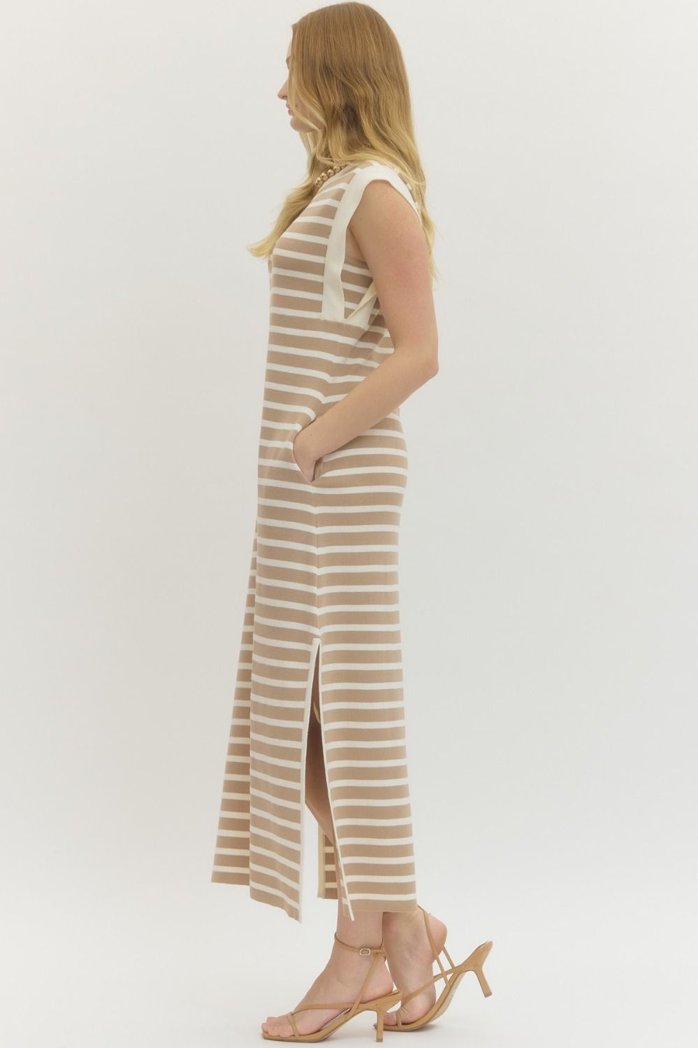 Alice Taupe Striped Knit Maxi Dress