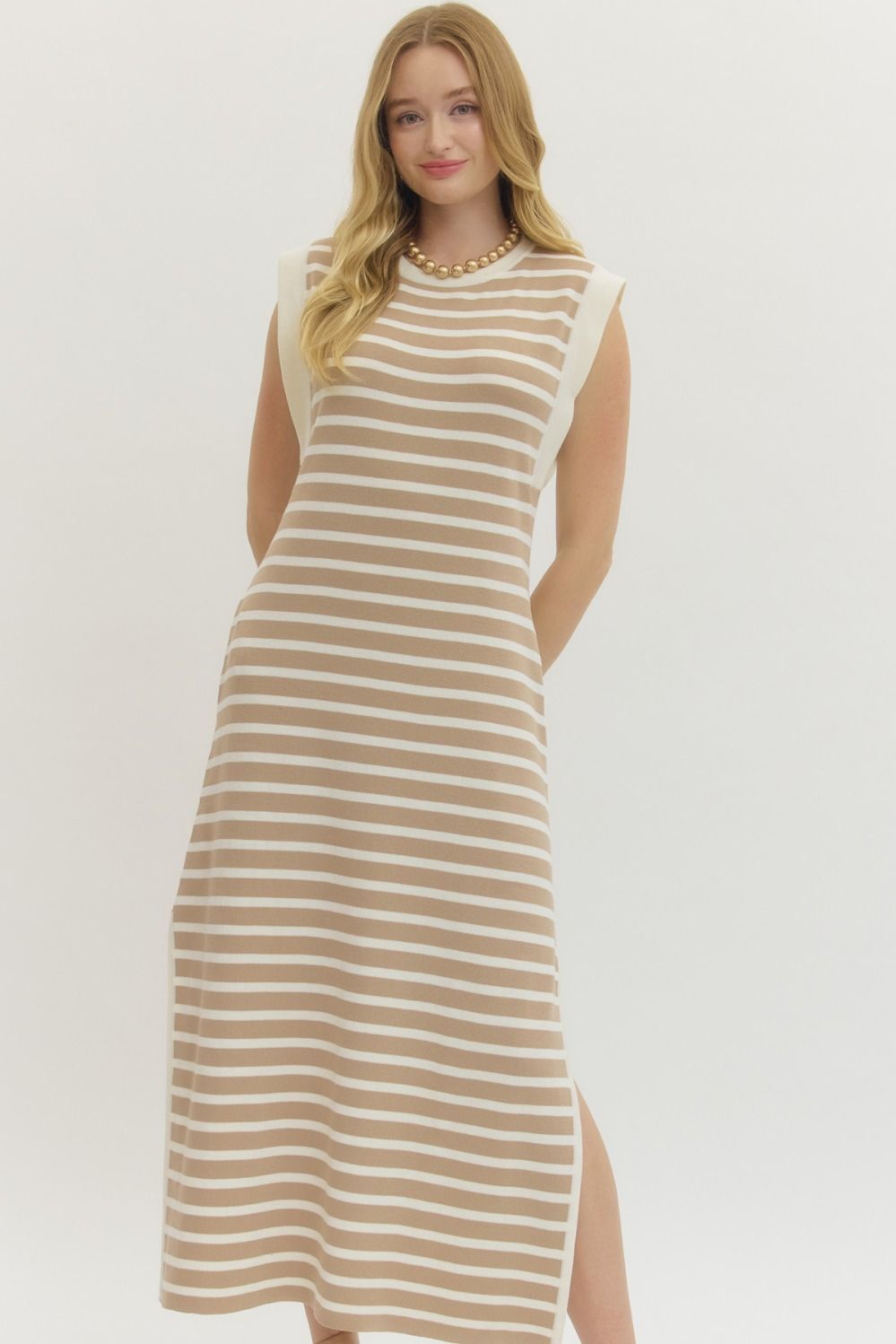 Alice Taupe Striped Knit Maxi Dress