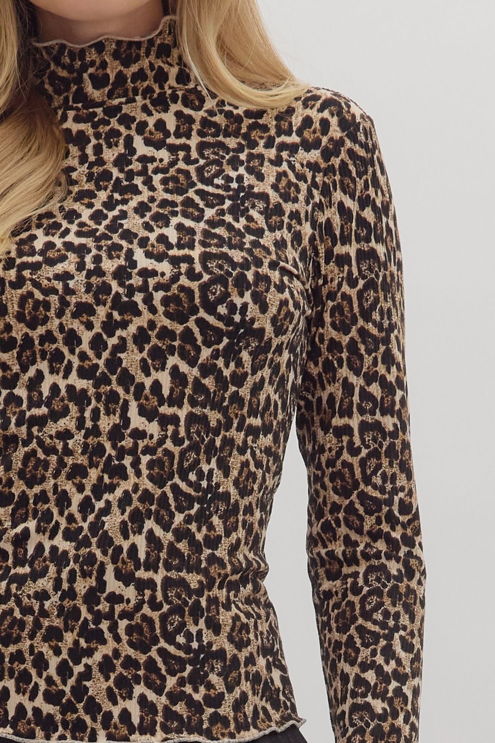 Camel Leopard Mockneck Top