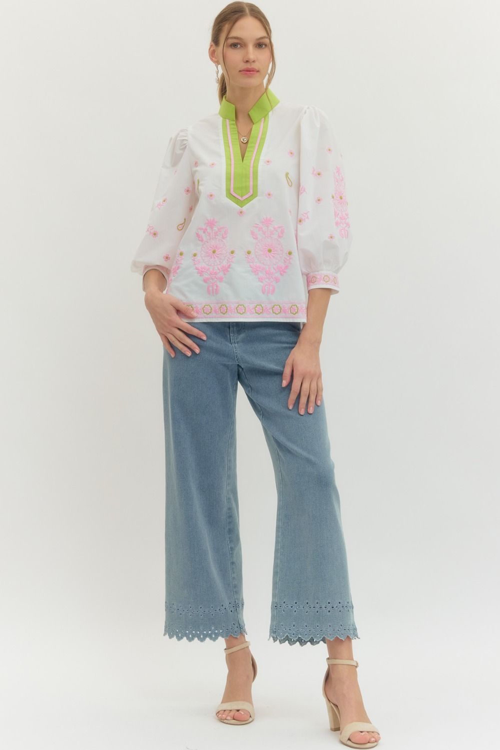 Palm Grove Embroidered Blouse