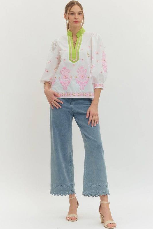 Palm Grove Embroidered Blouse