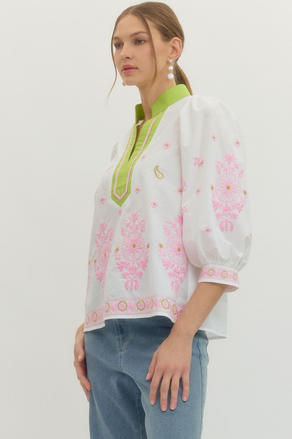 Palm Grove Embroidered Blouse