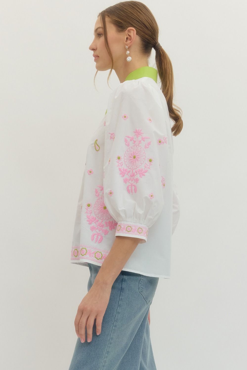 Palm Grove Embroidered Blouse