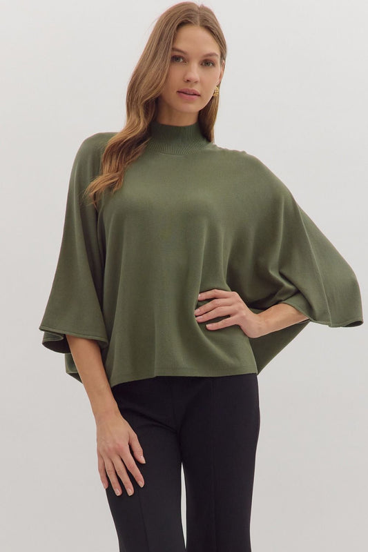 Olive Draped Knit Top