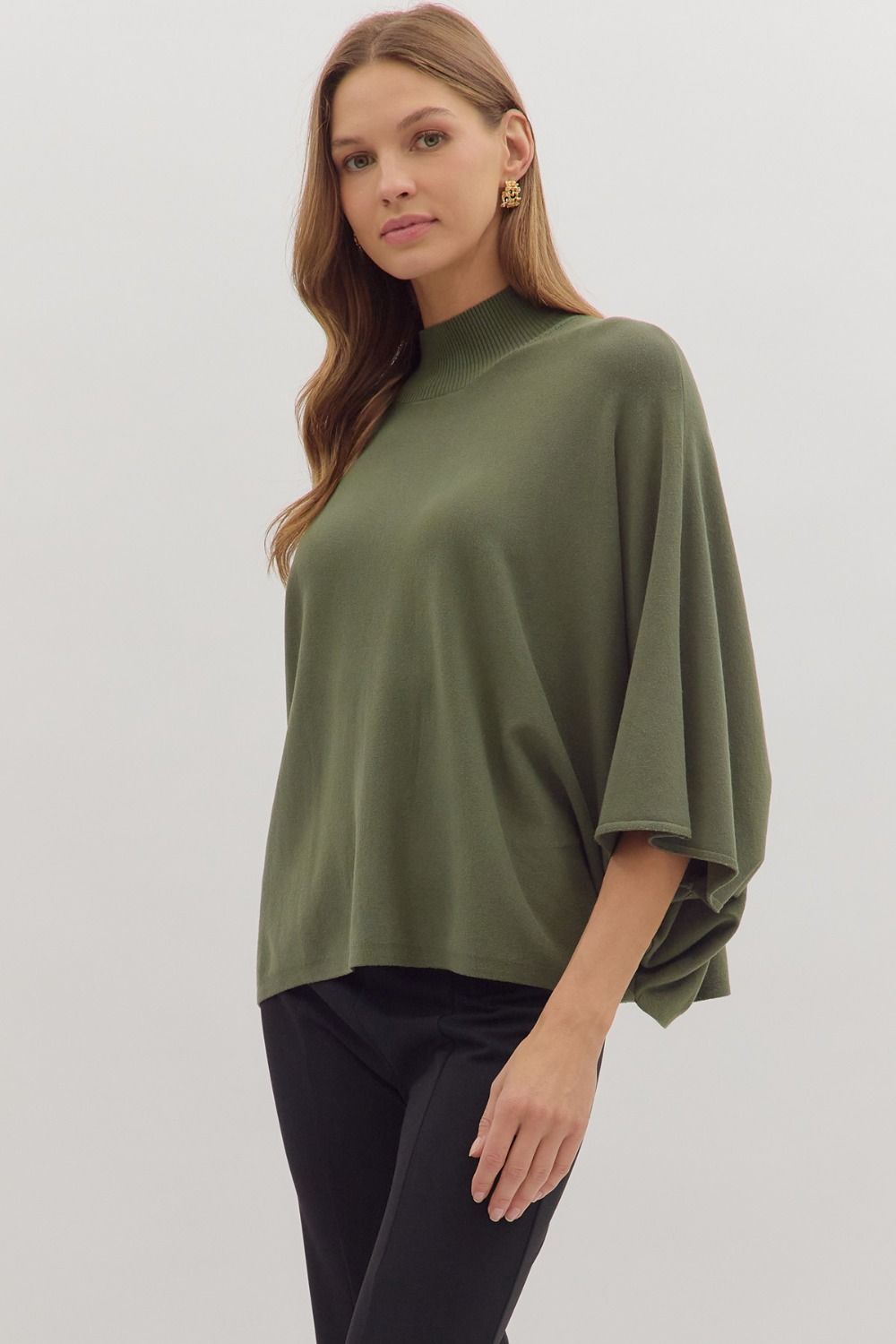 Olive Draped Knit Top