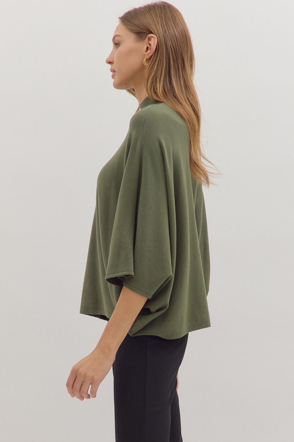 Olive Draped Knit Top